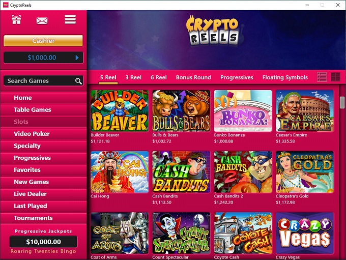 CryptoReels casino lobby