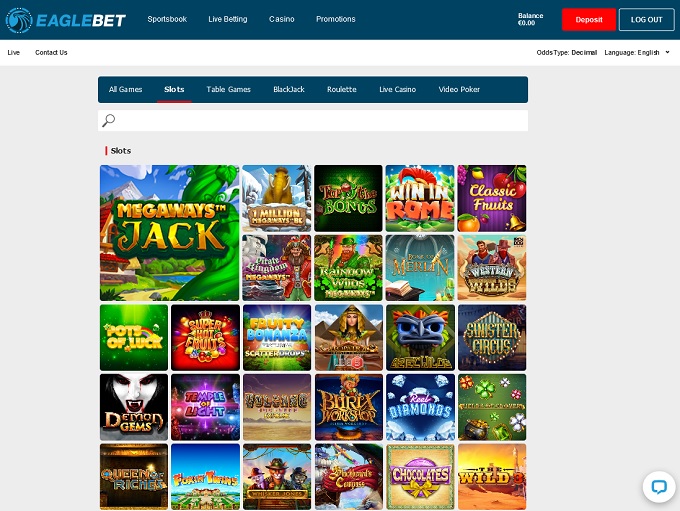 EagleBet Casino Nieuwe Lobby