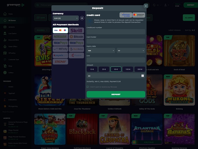 GreenSpin Casino 29.11.2021. Bank