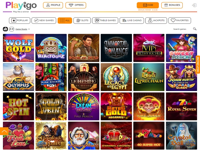 Playigo casino lobby