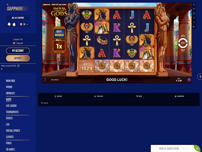 Sapphirebet Casino 10.08.2022. Spel 1