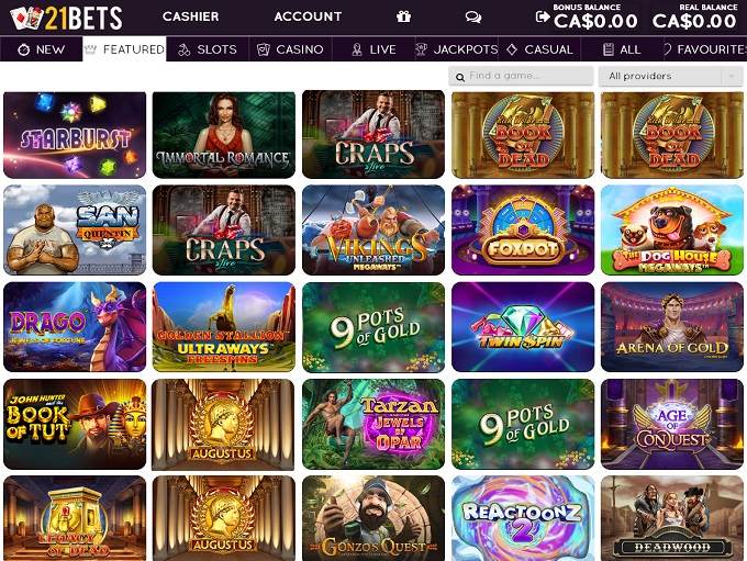 21Bets casino Lobby