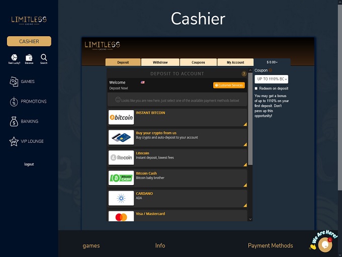 Limitless Casino bank